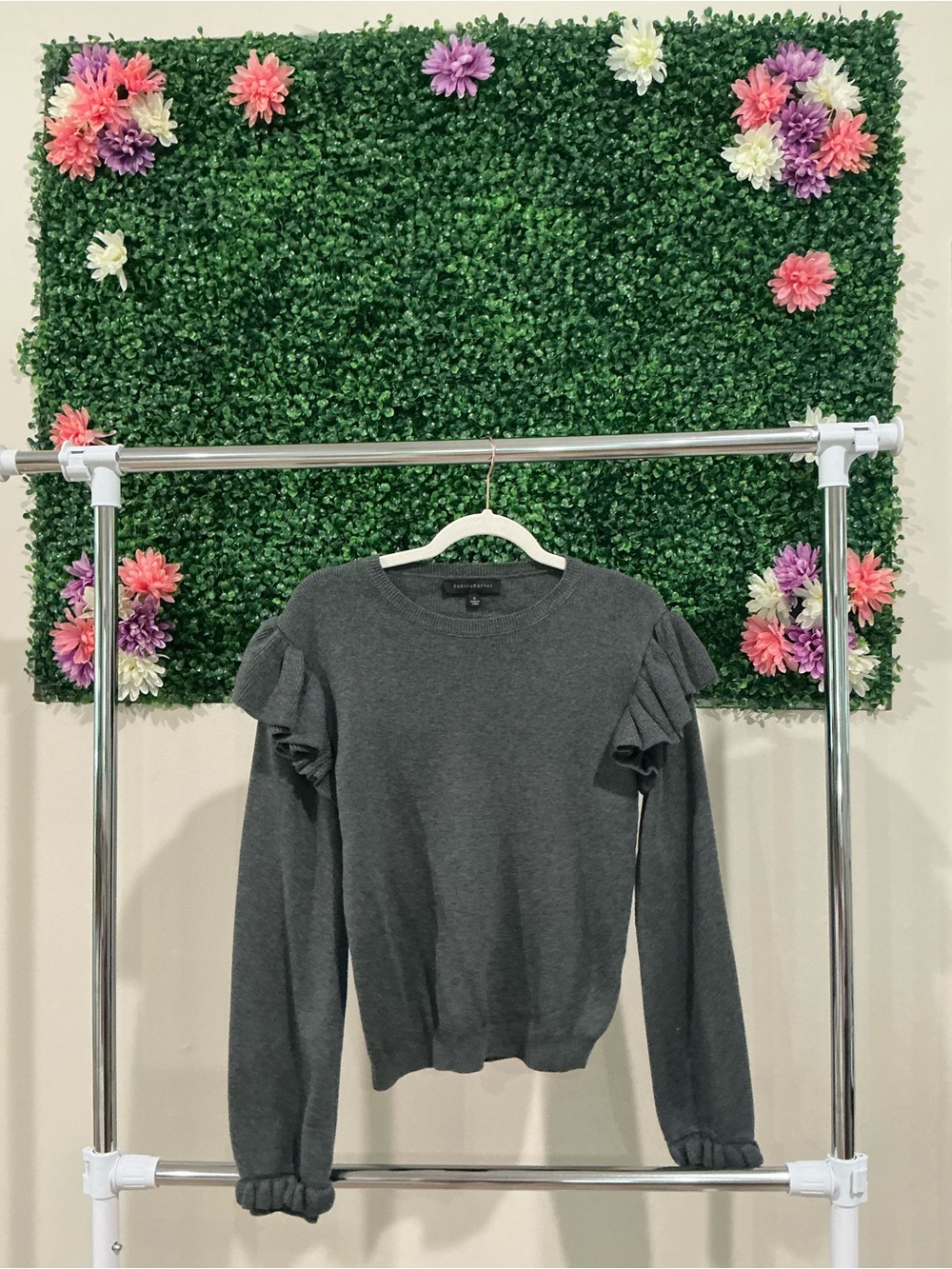 Dance & Marvel Dark Gray Ruffle Sleeve Crewneck Sweater